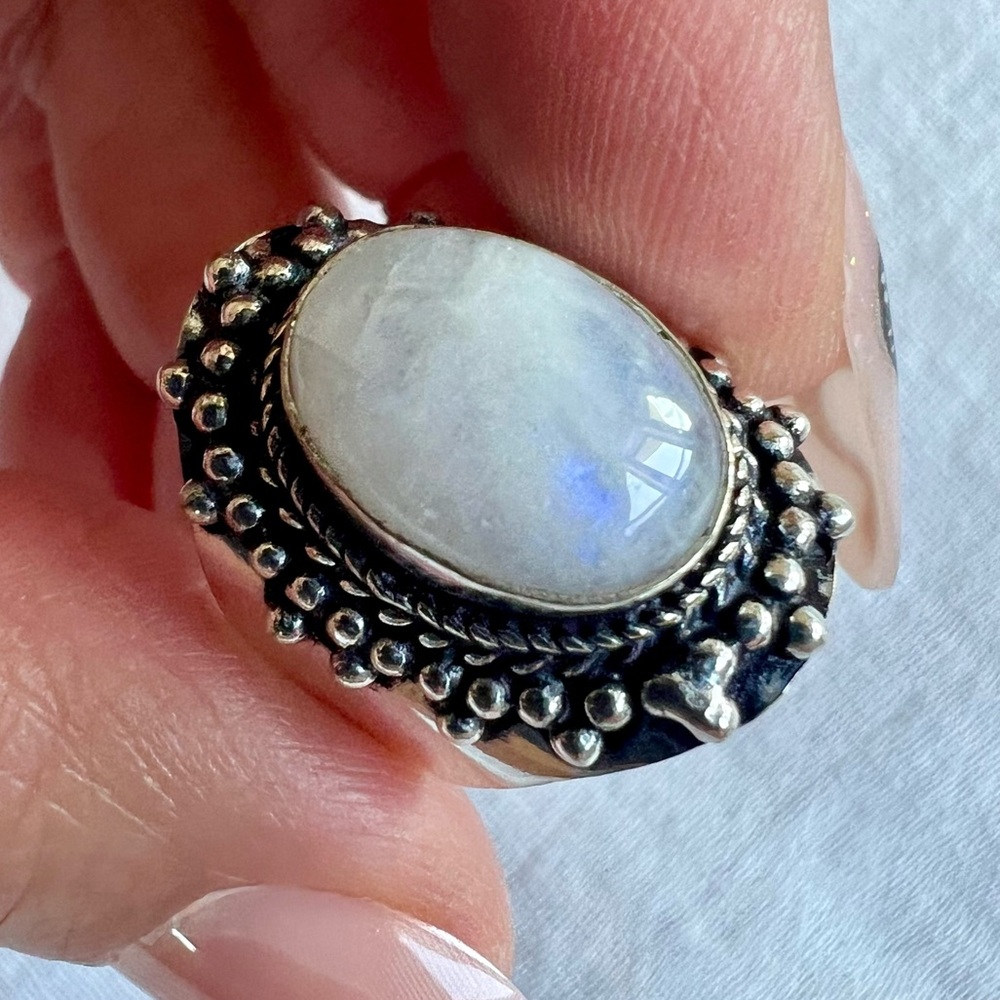 925 CELESTIAL Purple Flash Moonstone Ring 7.5